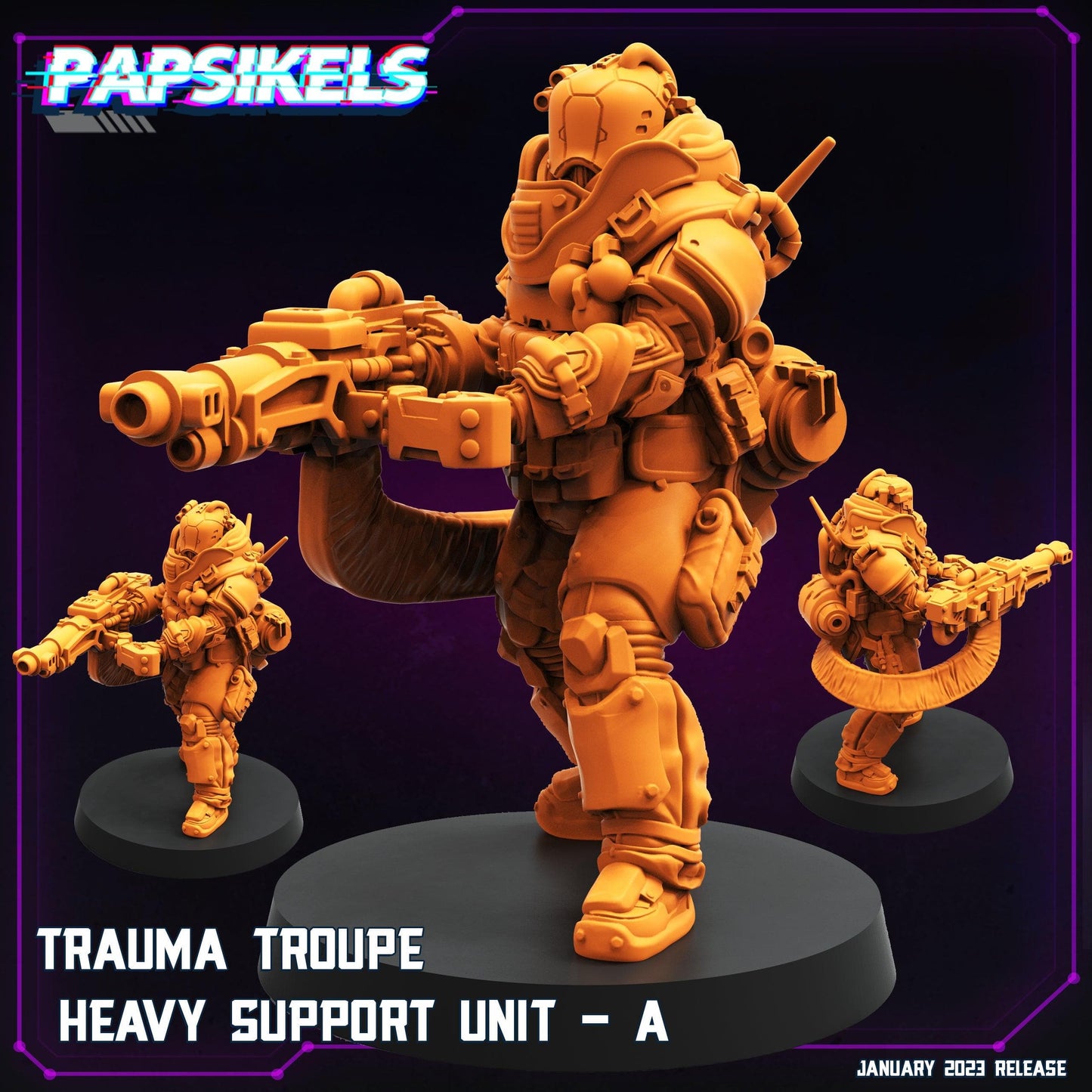 3D Printed Papsikels Trauma Troupe Heavy Support Unit Set January 2024 Cyberpunk 28mm 32mm - 3D Printing Boss 