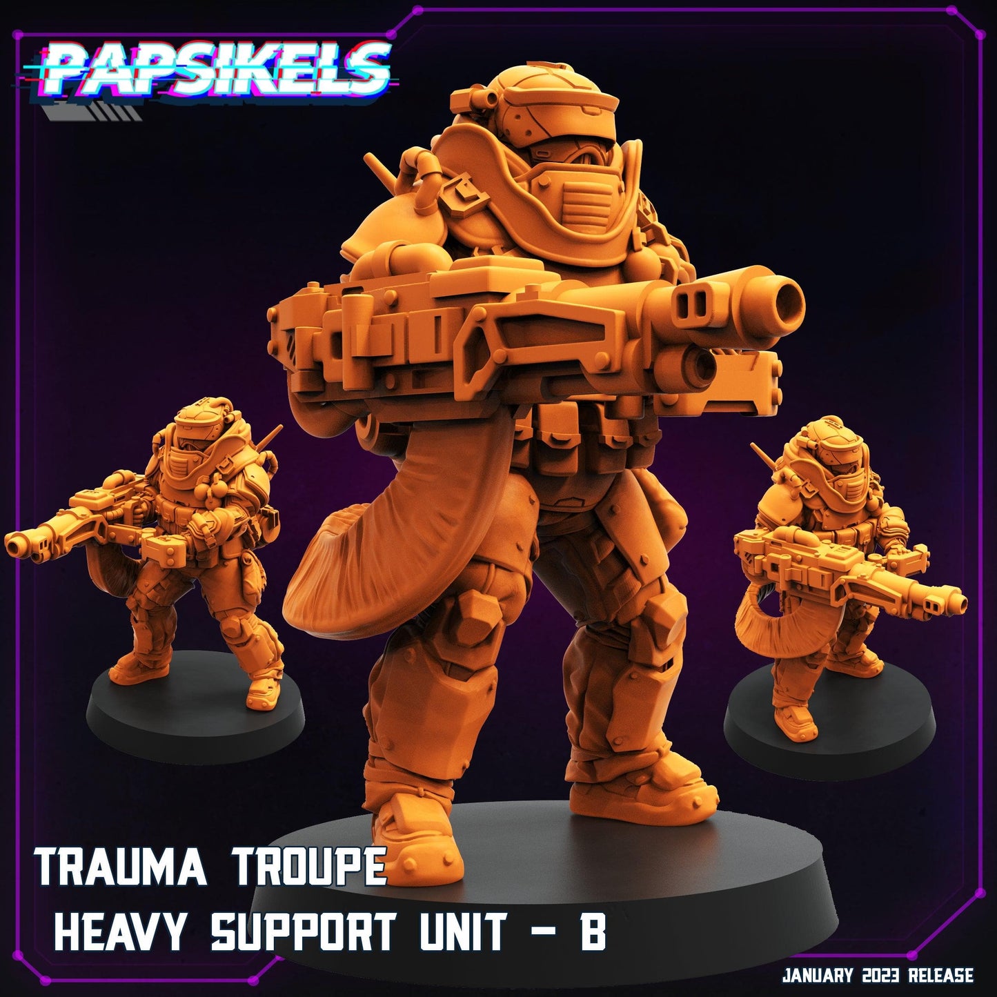 3D Printed Papsikels Trauma Troupe Heavy Support Unit Set January 2024 Cyberpunk 28mm 32mm - 3D Printing Boss 