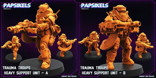 3D Printed Papsikels Trauma Troupe Heavy Support Unit Set January 2024 Cyberpunk 28mm 32mm - 3D Printing Boss 