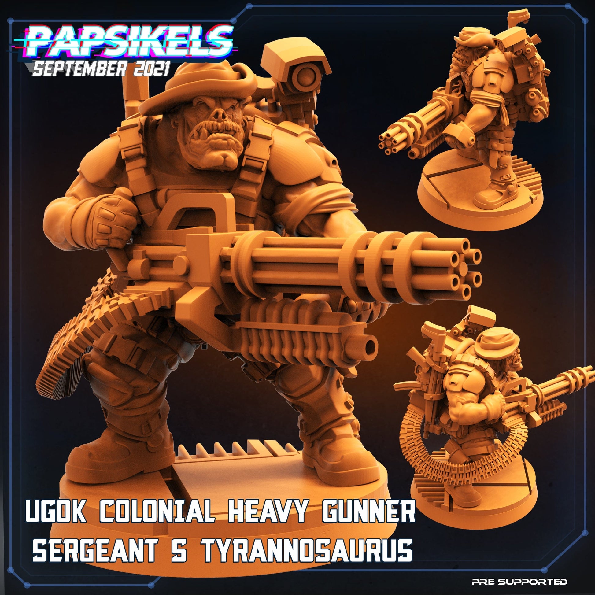 3D Printed Papsikels Ugok Colonial Heavy Gunner Sergeant S Tyrannosaurus Skull Hunters 2 The Exterminators 28mm 32mm - 3D Printing Boss 