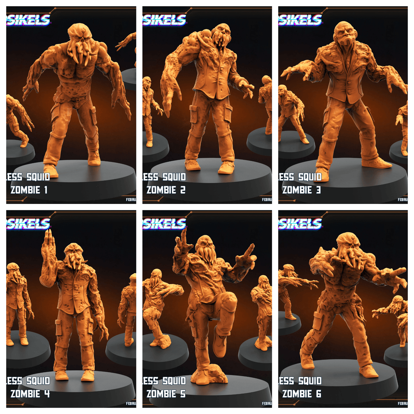 3D Printed Papsikels Voteless Squid Mind Zombie Set February 2025 Scifi 28mm 32mm - 3D Printing Boss 
