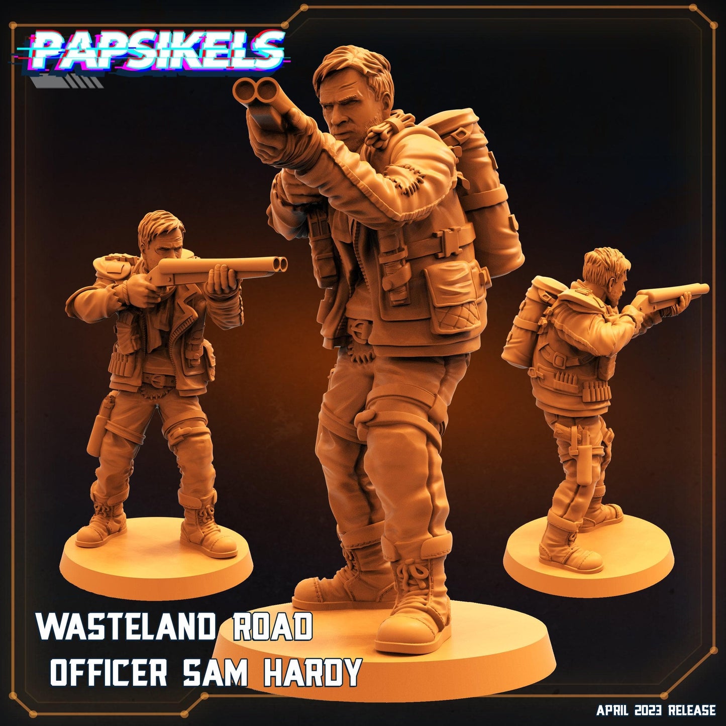3D Printed Papsikels - Wasteland Road Officer Sam Hardy - 28mm 32mm - 3D Printing Boss 