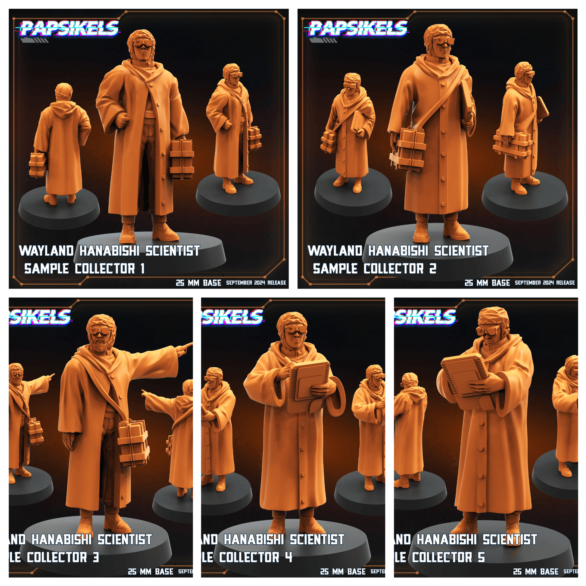 3D Printed Papsikels Wayland Hanabishi Scientist Sample Collectors Set SEPTEMBER 2024 SCIFI 28mm 32mm - 3D Printing Boss 
