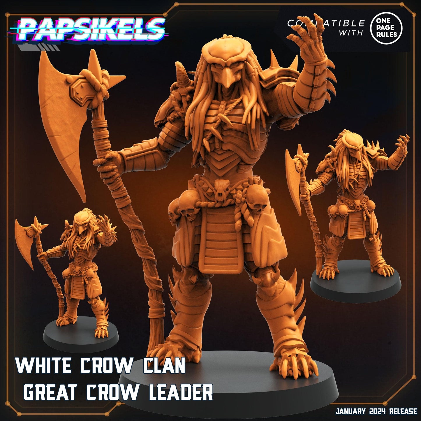 3D Printed Papsikels White Crow Clan Great Crow Leader 28mm 32mm - 3D Printing Boss 