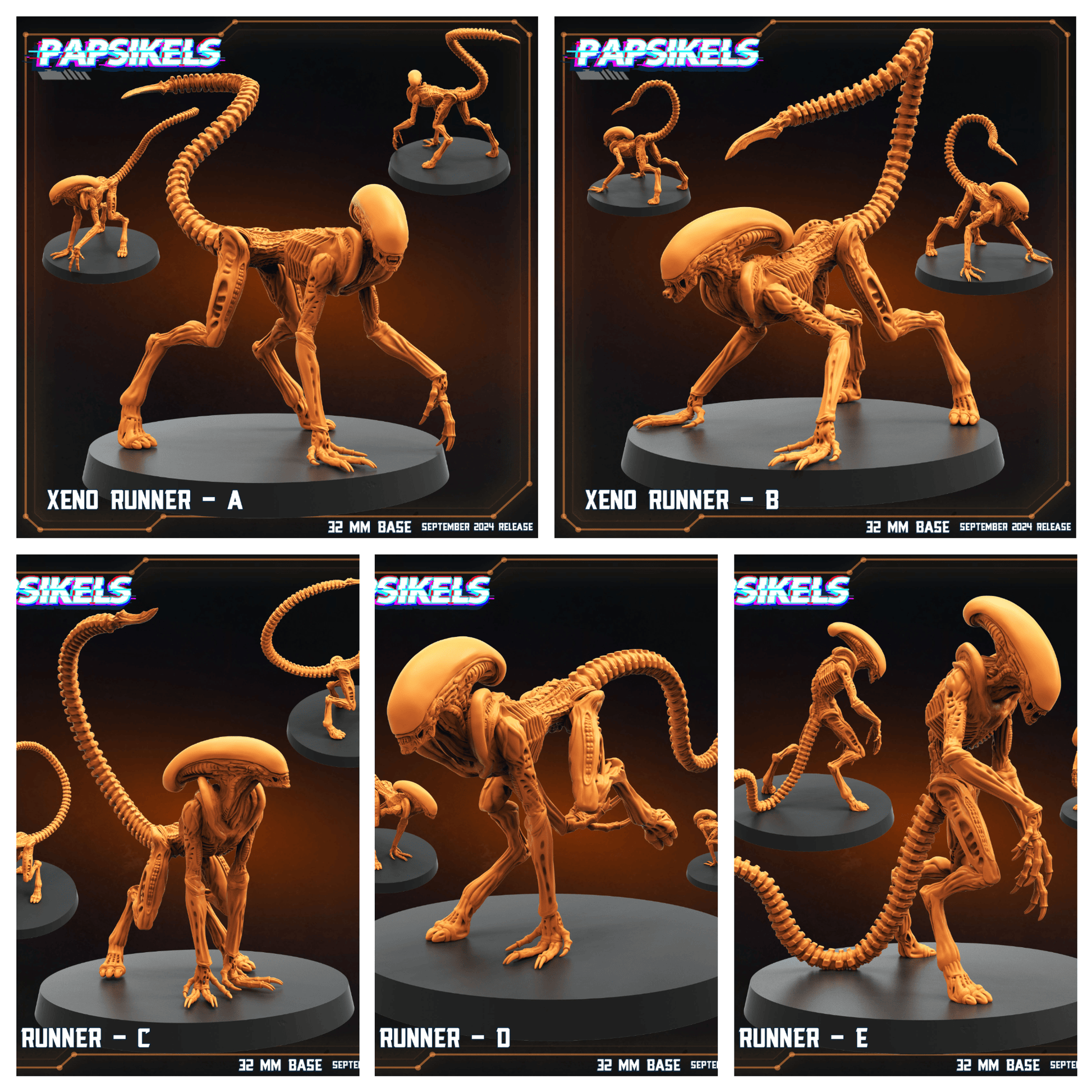 3D Printed Papsikels Xeno Runners Set SEPTEMBER 2024 SCIFI 28mm 32mm - 3D Printing Boss 