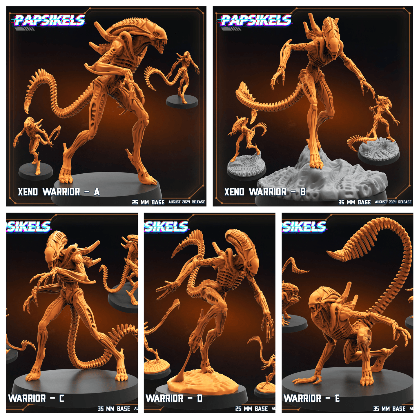 3D Printed Papsikels Xeno Warrior Set August 2024 Scifi 28mm 32mm - 3D Printing Boss 