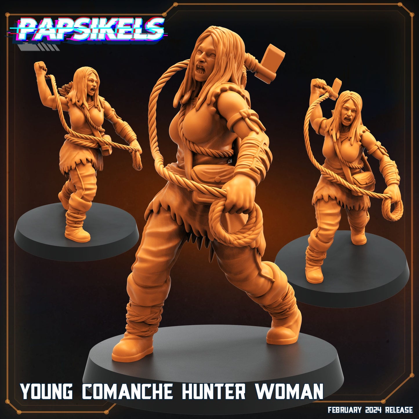 3D Printed Papsikels Young Comanche Hunter Woman 28mm 32mm - 3D Printing Boss 