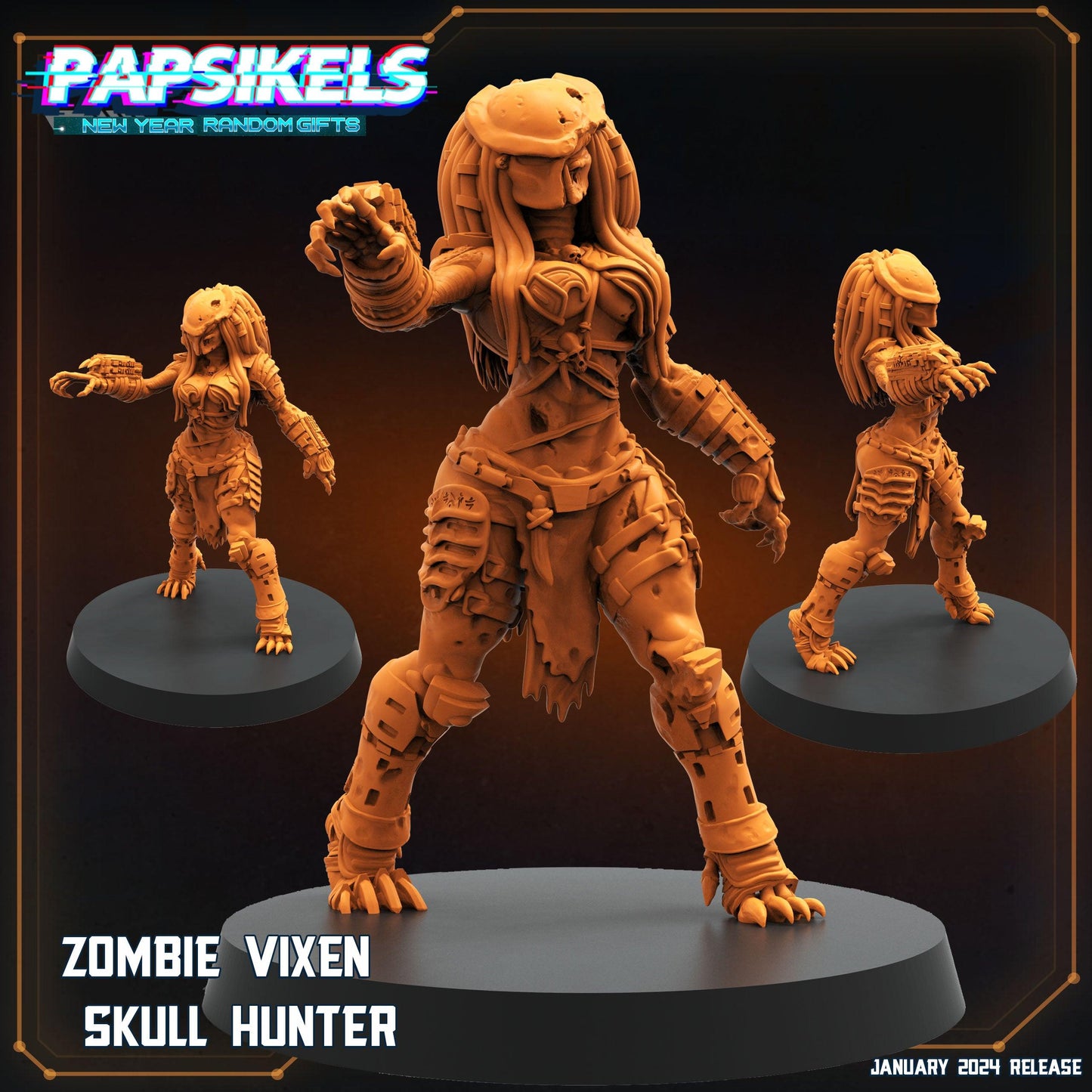 3D Printed Papsikels Zombie Vixen Skull Hunter 28mm 32mm - 3D Printing Boss 