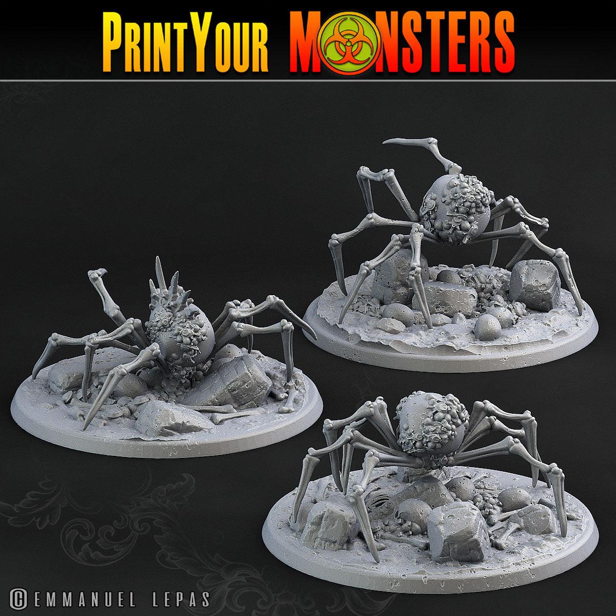 3D Printed Print Your Monsters 3 Bones Spiders Land of Bones Set 28mm - 32mm D&D Wargaming - 3D Printing Boss 