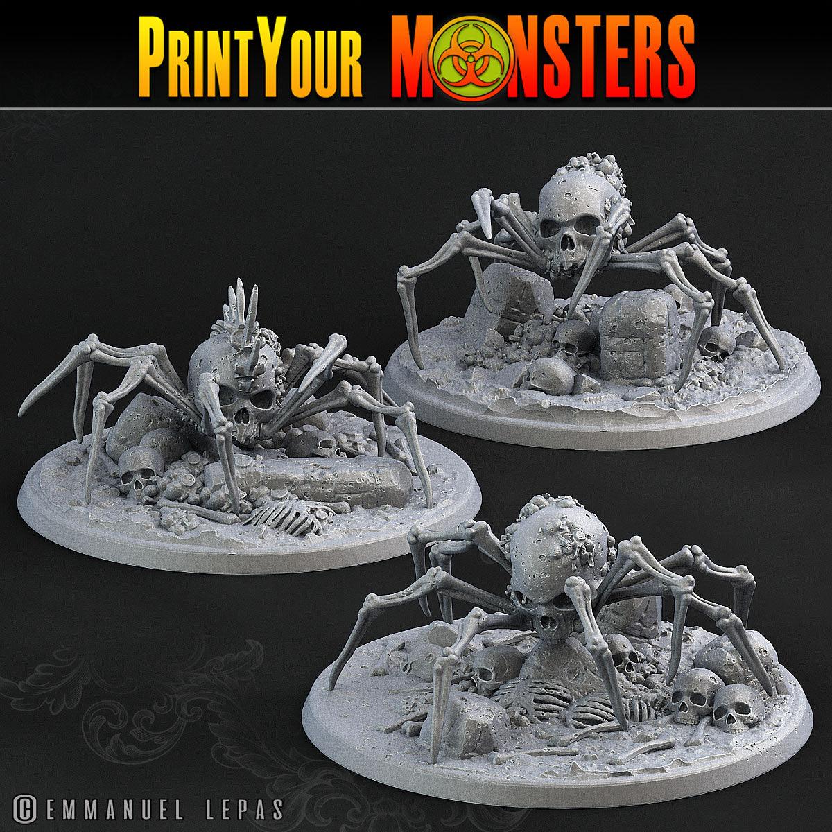 3D Printed Print Your Monsters 3 Bones Spiders Land of Bones Set 28mm - 32mm D&D Wargaming - 3D Printing Boss 
