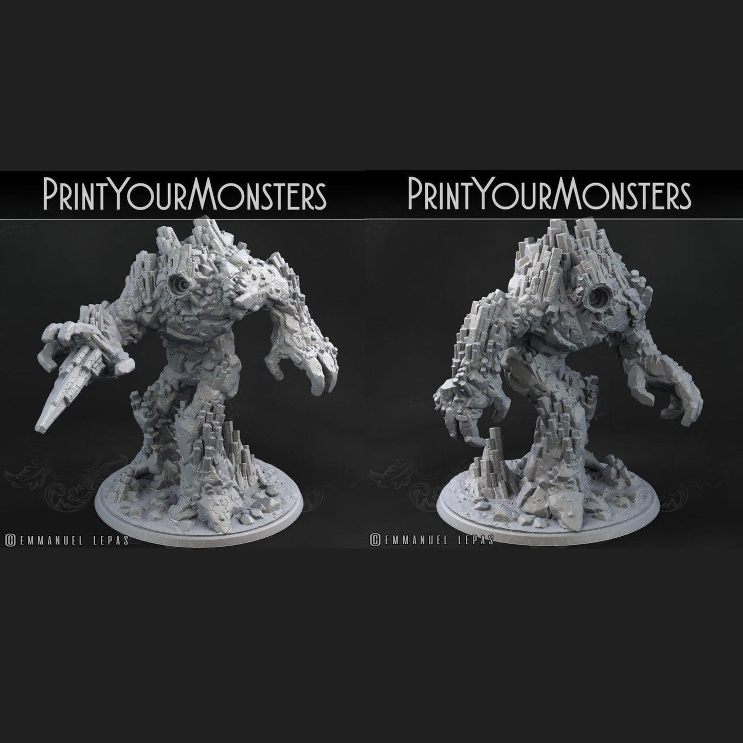3D Printed Print Your Monsters Basalt Earth Elemental Set 28mm - 32mm D&D Wargaming - 3D Printing Boss 
