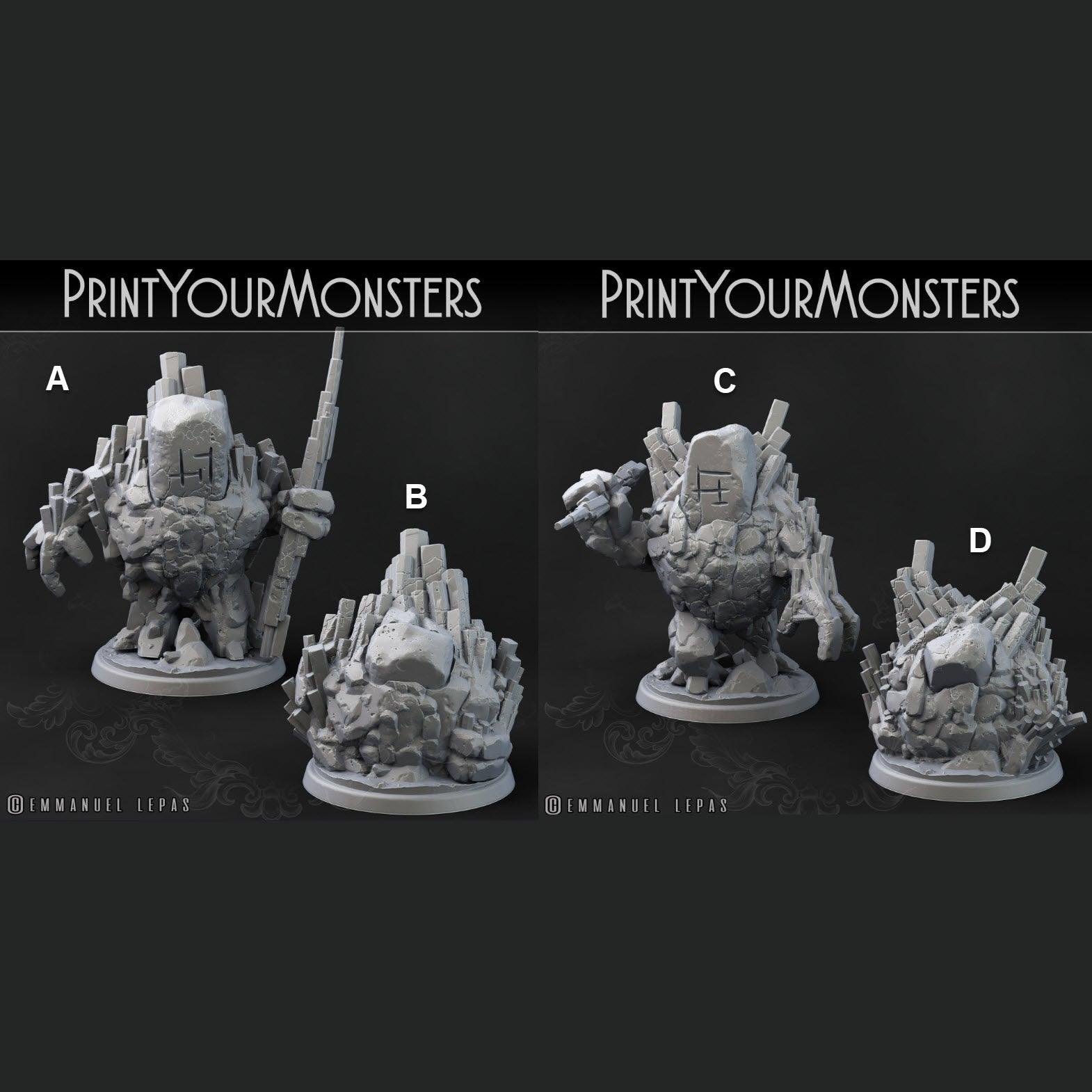 3D Printed Print Your Monsters Gardiens Basalt Earth Elemental Set 28mm - 32mm D&D Wargaming - 3D Printing Boss 
