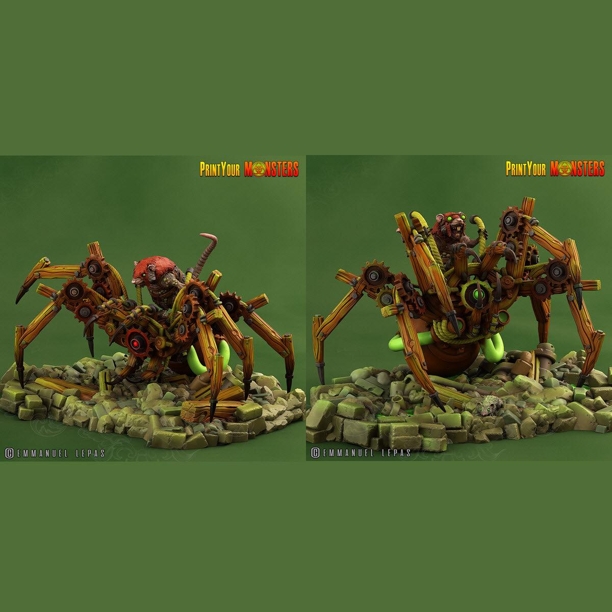 3D Printed Print Your Monsters Giant Mechanic Spiders and Riders The Toxic Rats Domination Set 28mm - 32mm D&D Wargaming - 3D Printing Boss 