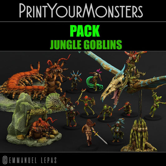 3D Printed Print Your Monsters Jungle Goblins Pack 28mm - 32mm D&D Wargaming - 3D Printing Boss 