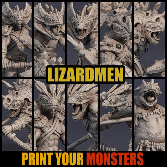 3D Printed Print Your Monsters Lizardmen Set 28mm - 32mm D&D Wargaming - 3D Printing Boss 