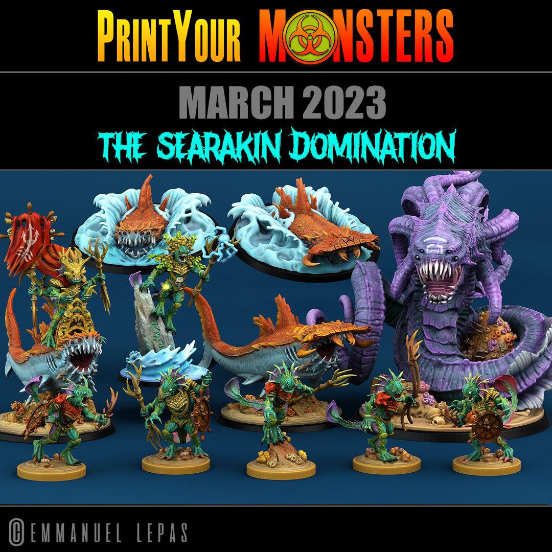 3D Printed Print Your Monsters Mutant Sharks The Searakin Domination Set 28mm - 32mm D&D Wargaming - 3D Printing Boss 