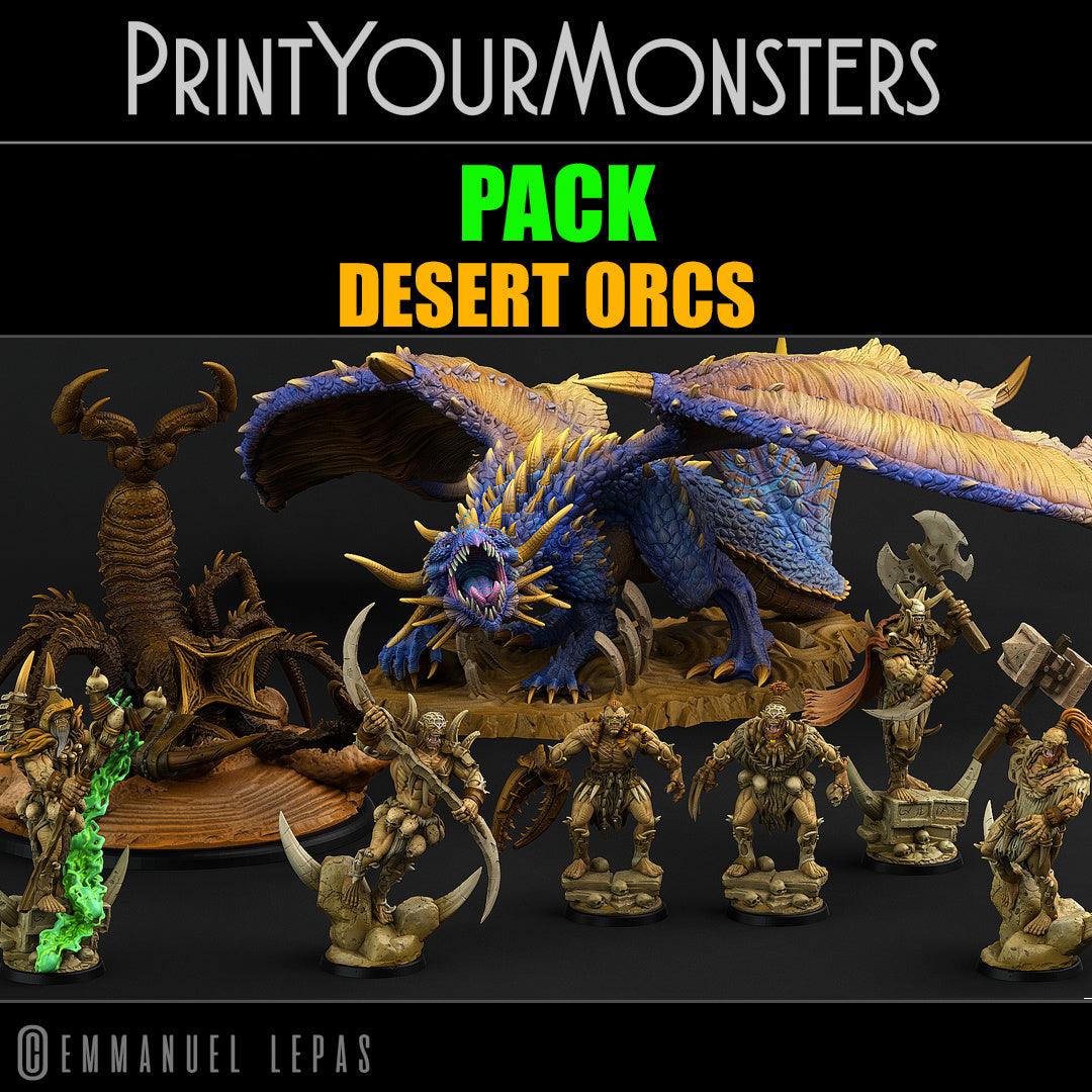 3D Printed Print Your Monsters Orc Warrior 3 Desert Orcs Set 28mm - 32mm D&D Wargaming - 3D Printing Boss 