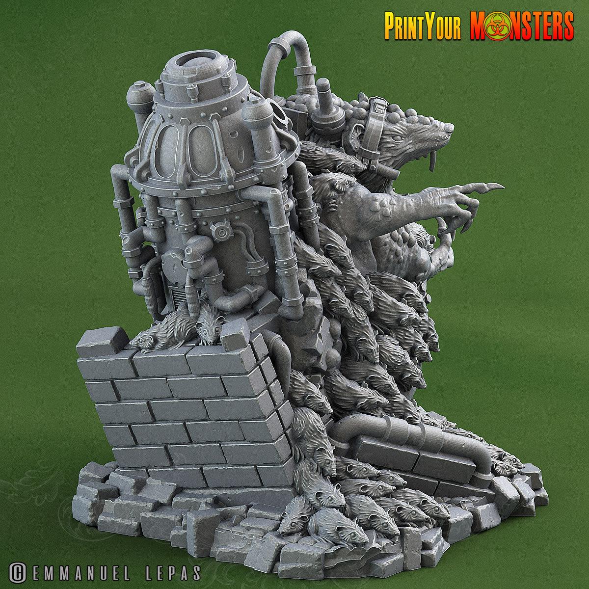 3D Printed Print Your Monsters The Toxic Double Headed Rat King The Toxic Rats Domination Set 28mm - 32mm D&D Wargaming - 3D Printing Boss 