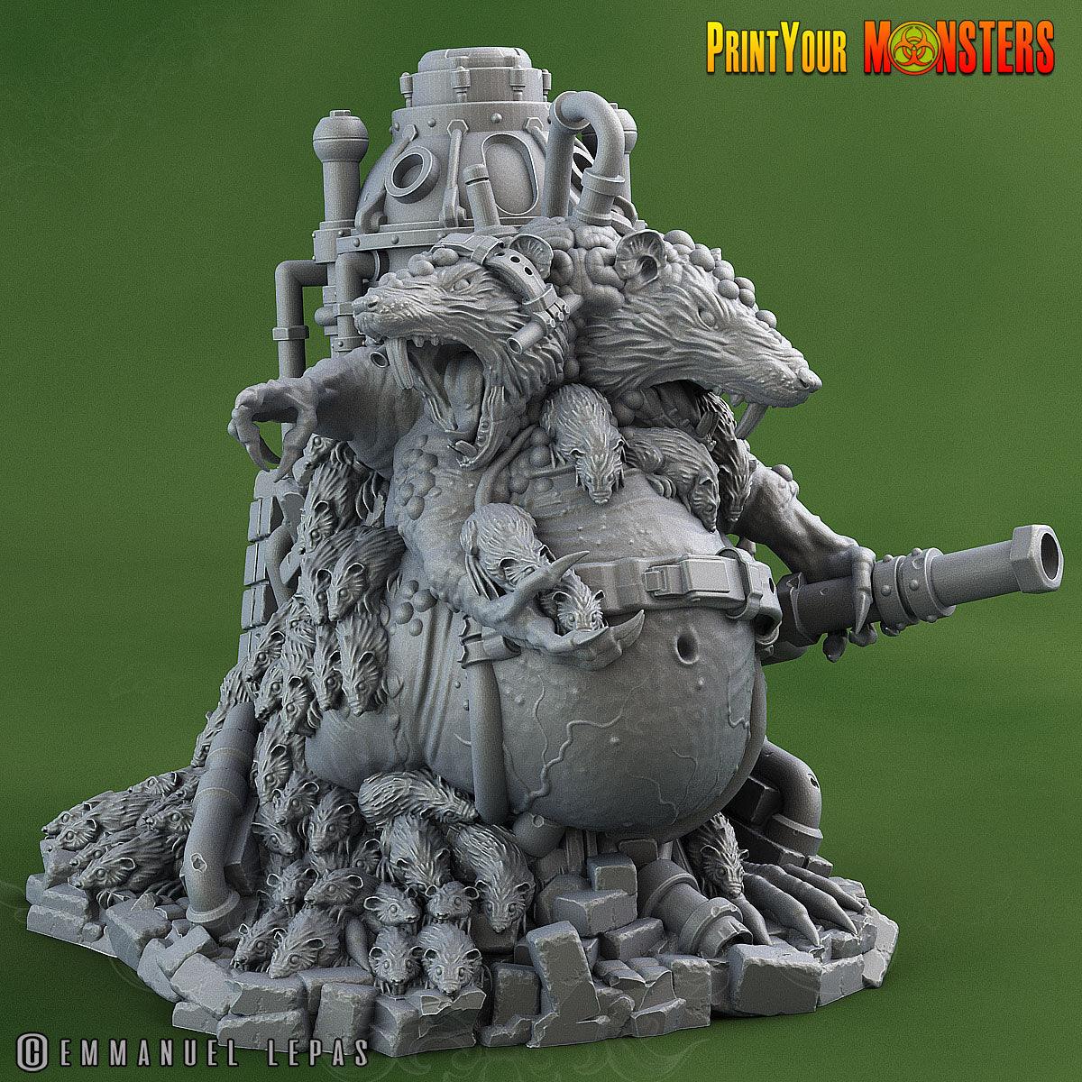 3D Printed Print Your Monsters The Toxic Double Headed Rat King The Toxic Rats Domination Set 28mm - 32mm D&D Wargaming - 3D Printing Boss 