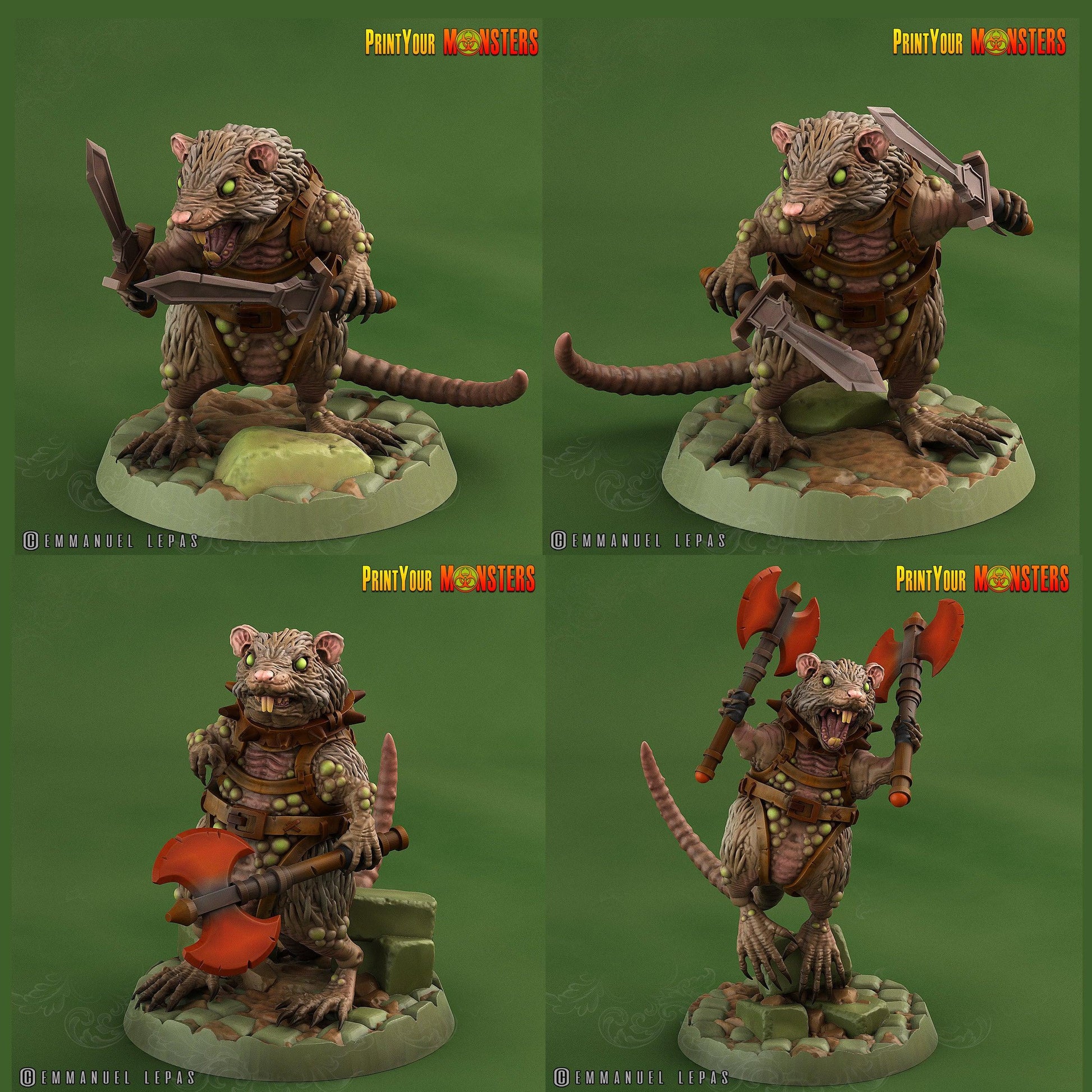 3D Printed Print Your Monsters Toxic Rat Soldiers The Toxic Rats Domination Set 28mm - 32mm D&D Wargaming - 3D Printing Boss 