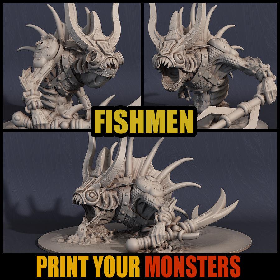 3D Printed Print your Monster Fishmen 28 32mm D&D - 3D Printing Boss 