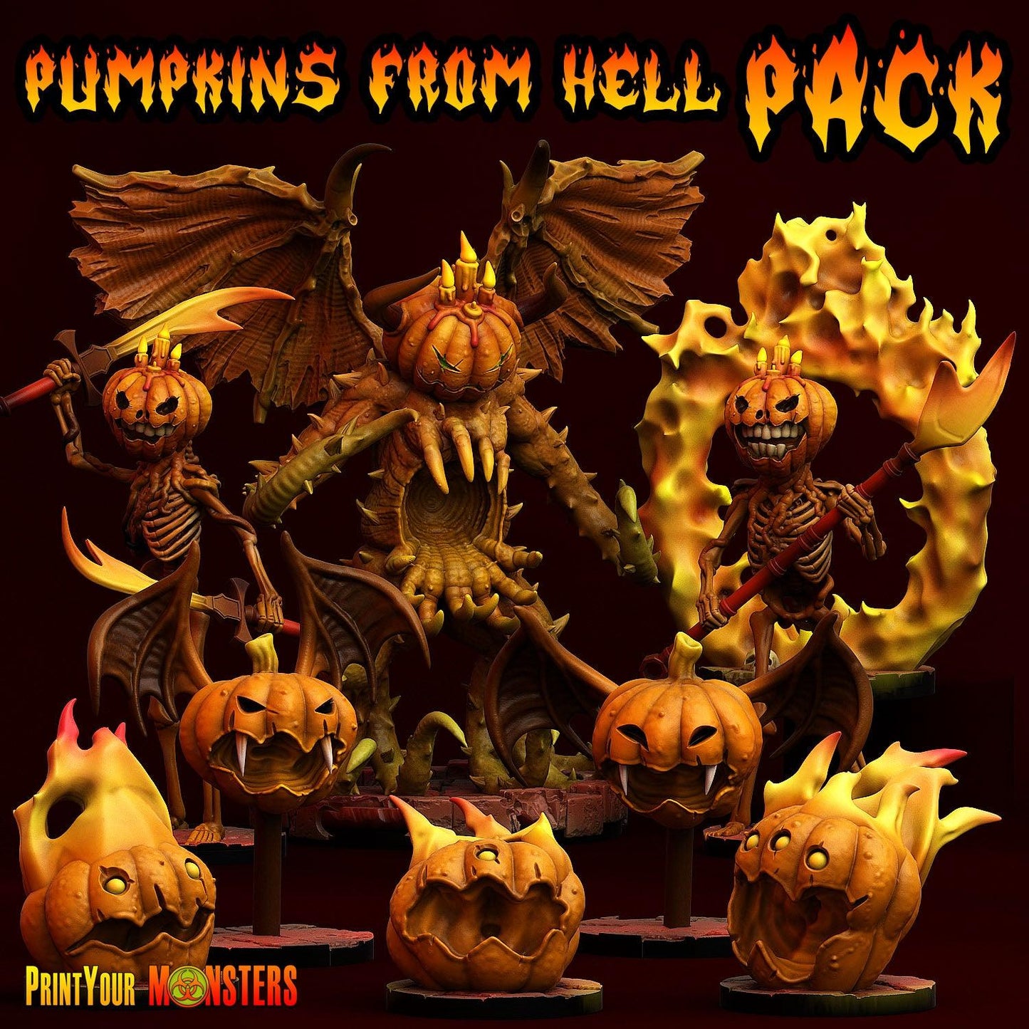 3D Printed Print your Monster Pumpkin Bats Pumpkins From Hell 28 32mm D&D - 3D Printing Boss 