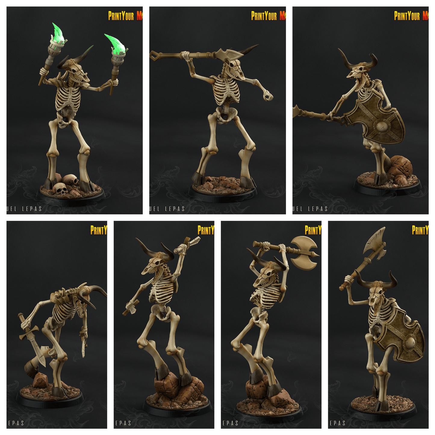 3D Printed Print your Monster The Ancient Bones Pack - Bone Minotaurs 28mm 32mm D&D - 3D Printing Boss 