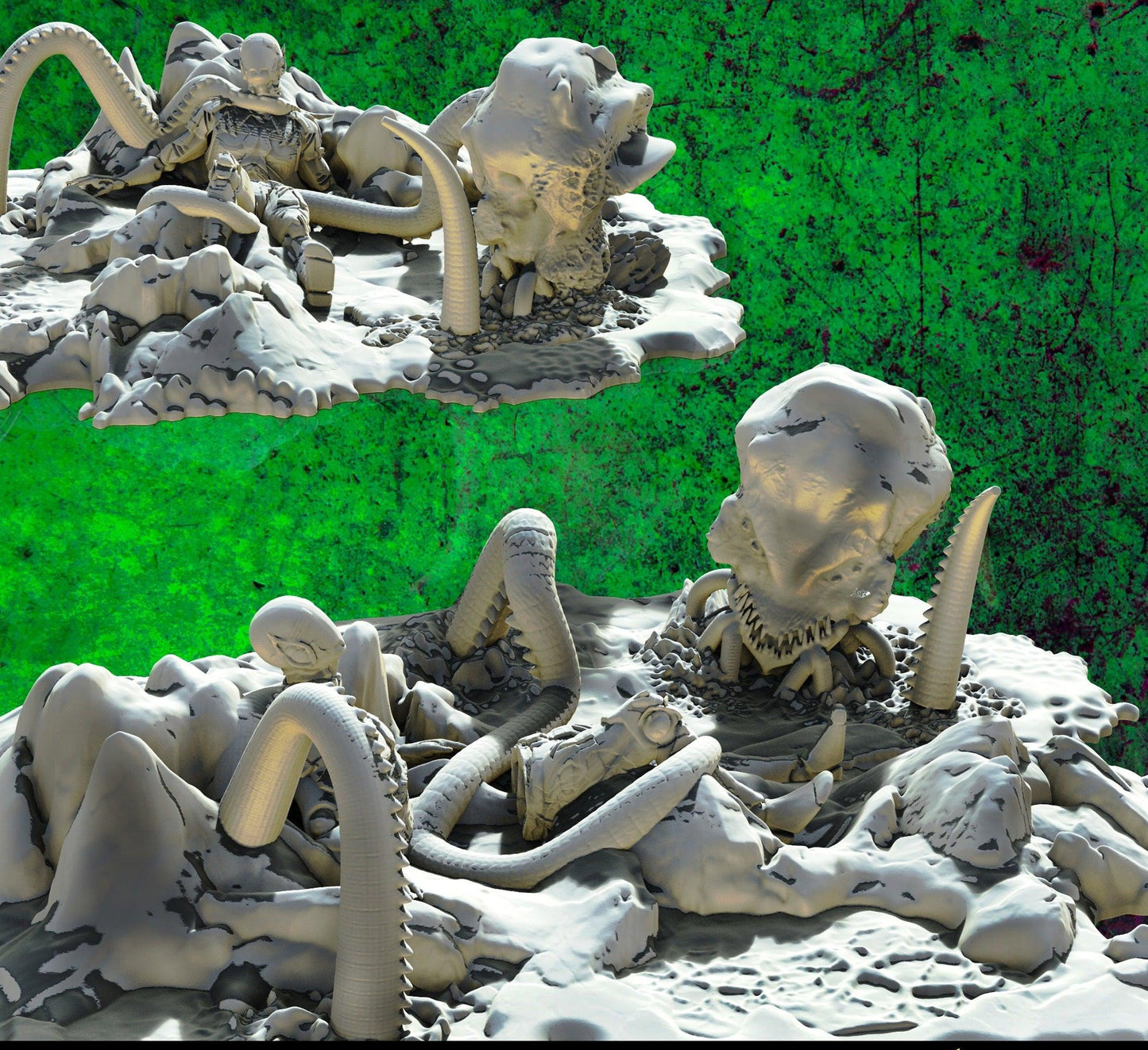 3D Printed SAWANT3D Abandoned Base of Space Elves - Elf Fighting a Monster 28 32mm D&D - 3D Printing Boss 