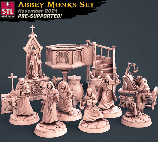 3D Printed STL Miniatures Abbey Monks Set 28 - 32mm War Gaming D&D - 3D Printing Boss 