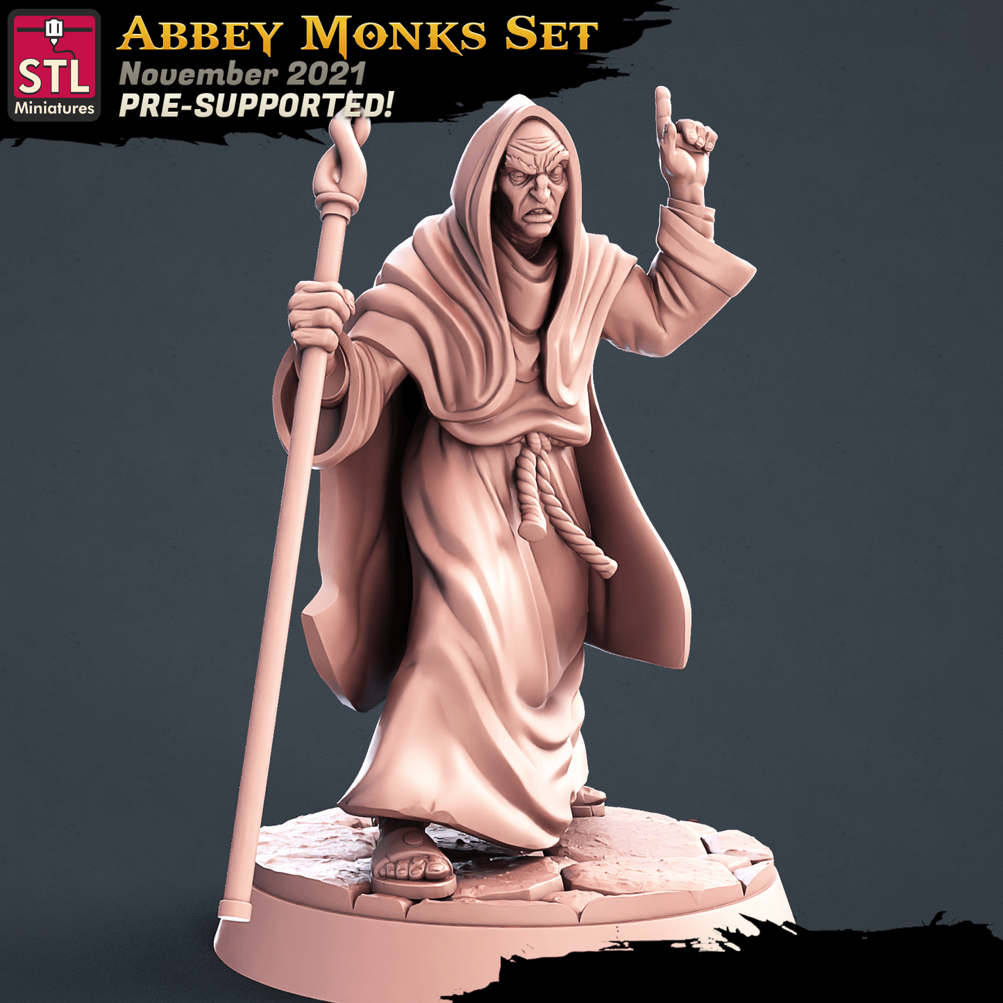 3D Printed STL Miniatures Abbey Monks Set 28 - 32mm War Gaming D&D - 3D Printing Boss 