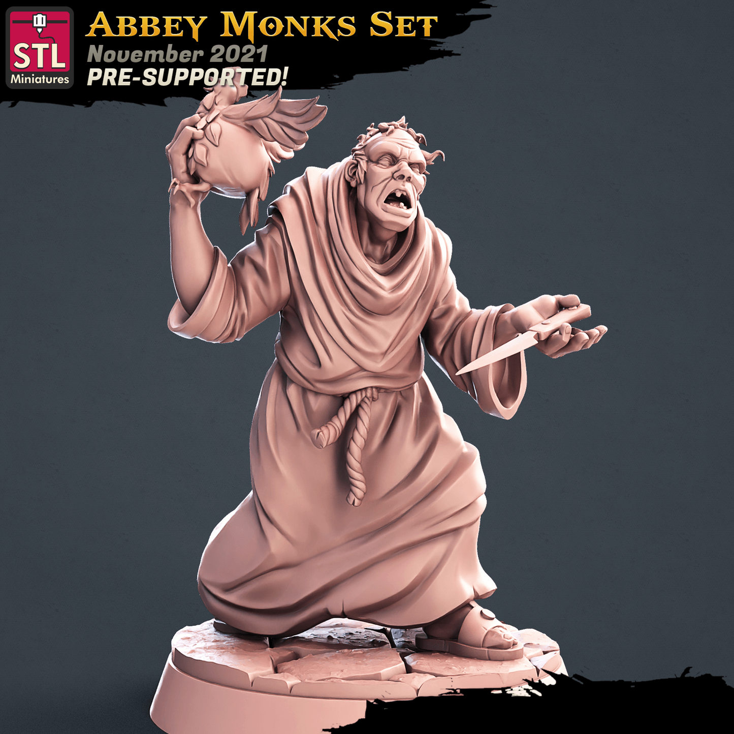 3D Printed STL Miniatures Abbey Monks Set 28 - 32mm War Gaming D&D - 3D Printing Boss 