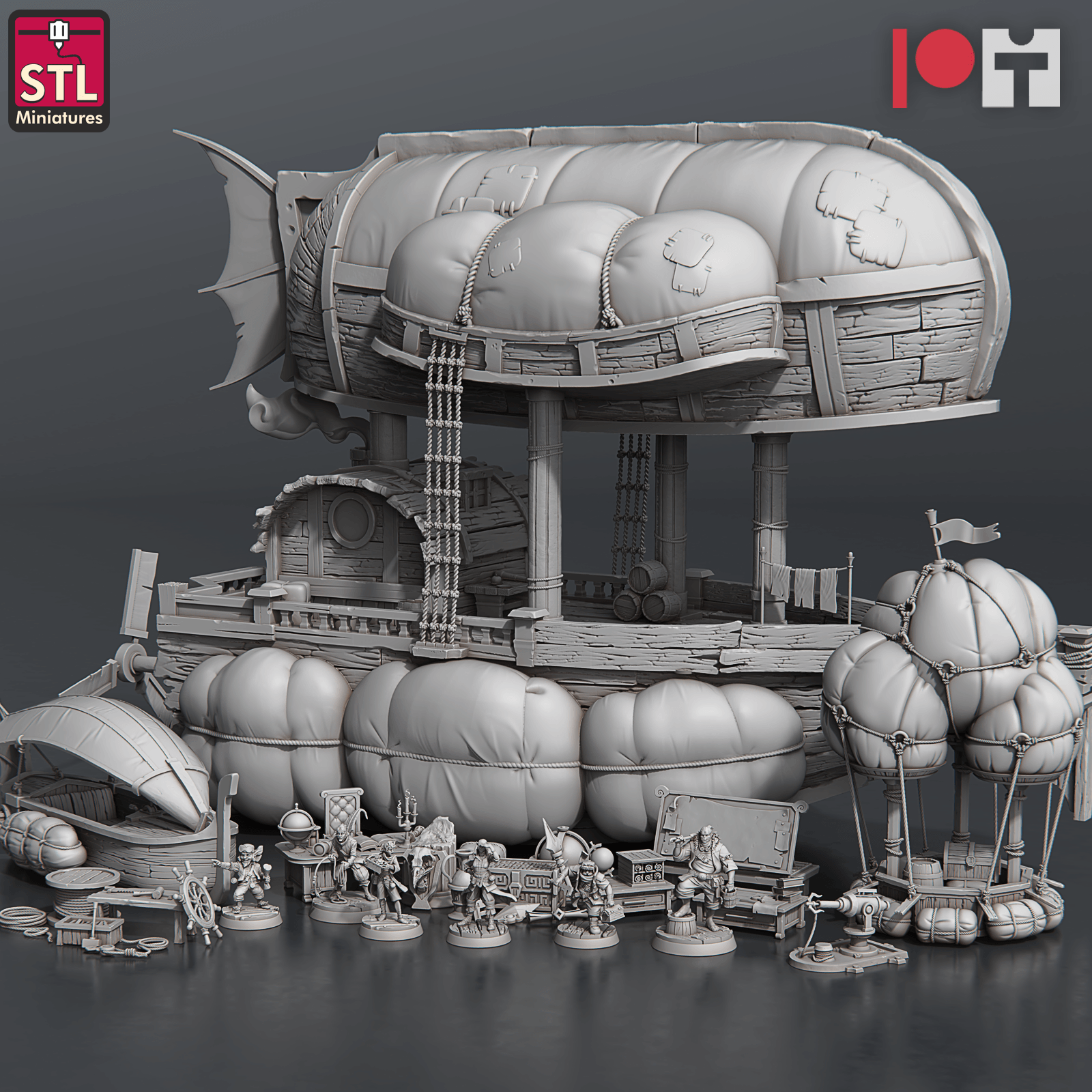 3D Printed STL Miniatures Airship Crew Set 28 - 32mm War Gaming D&D - 3D Printing Boss 