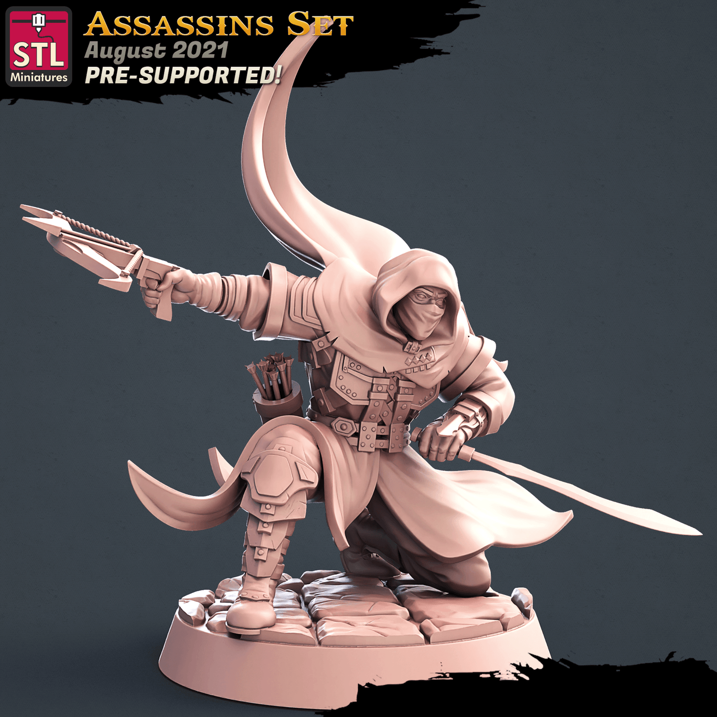 3D Printed STL Miniatures Assassins Set 28 - 32mm War Gaming D&D - 3D Printing Boss 