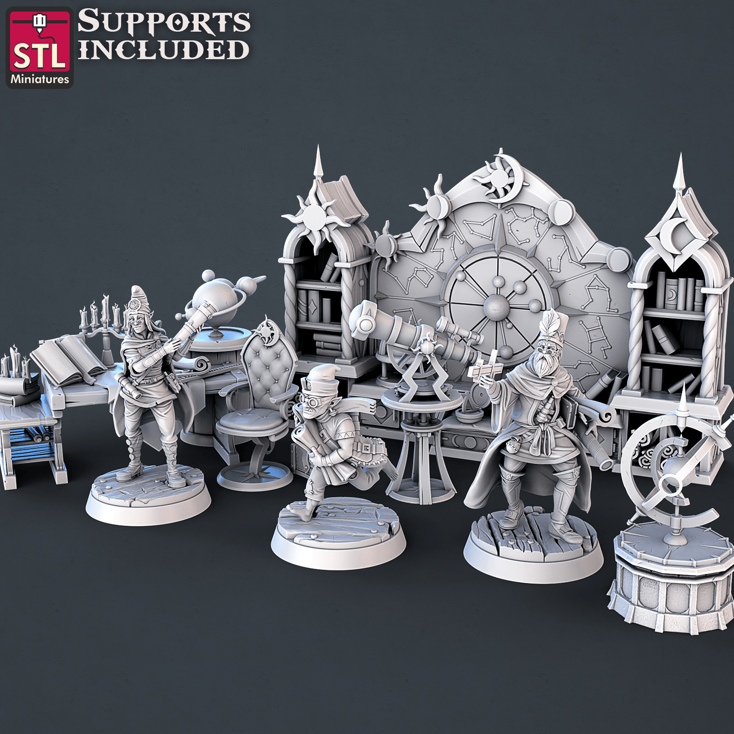 3D Printed STL Miniatures Astronomer Set 28mm - 32mm War Gaming D&D - 3D Printing Boss 