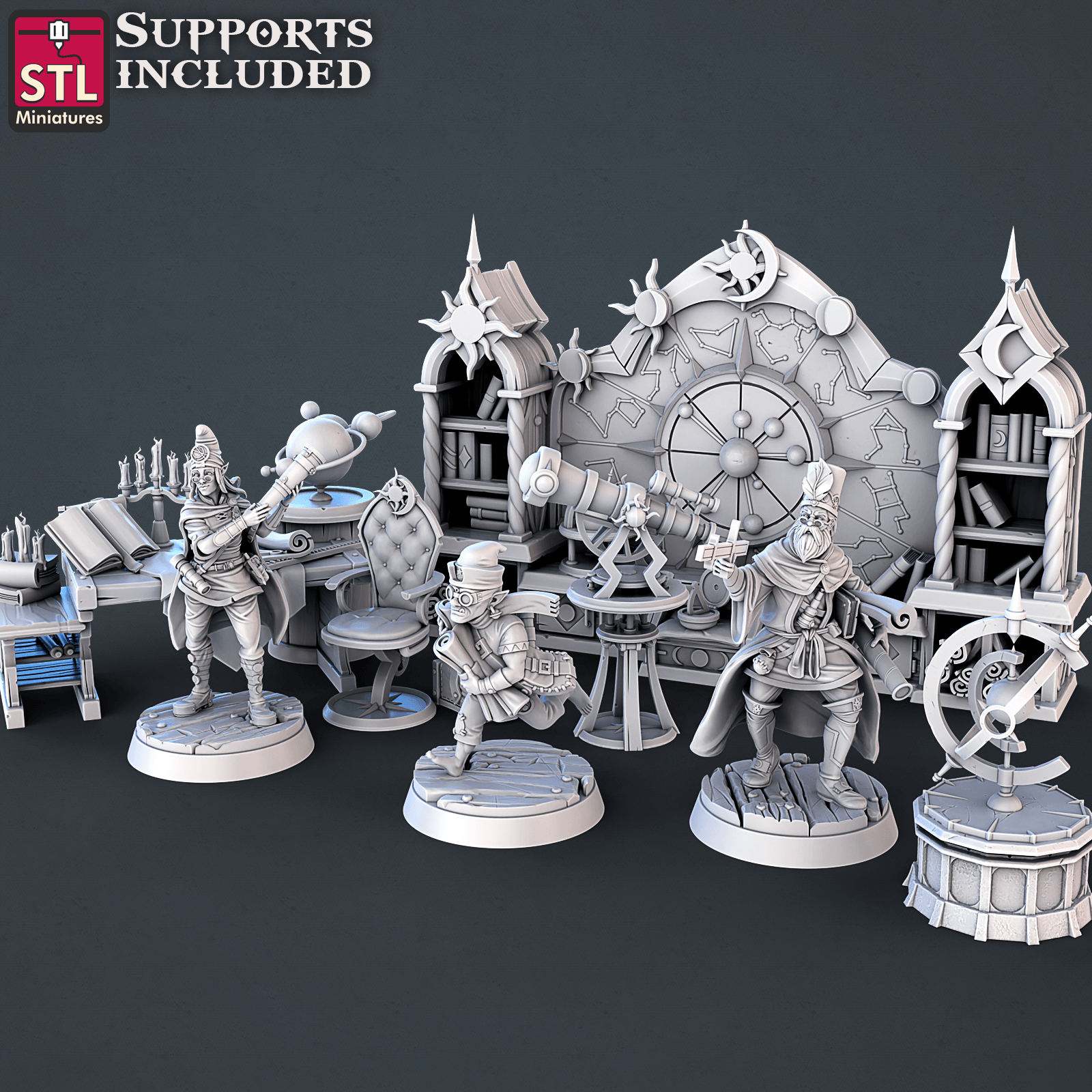 3D Printed STL Miniatures Astronomer Set 28mm - 32mm War Gaming D&D - 3D Printing Boss 