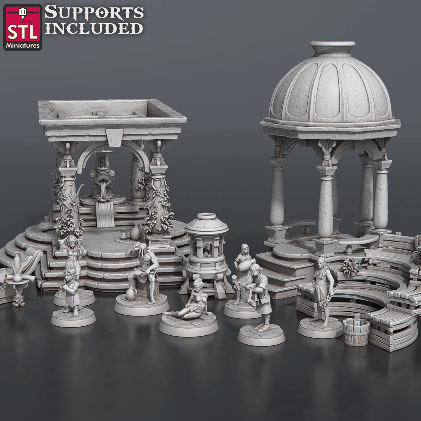 3D Printed STL Miniatures Bath House Set 28 - 32mm War Gaming D&D - 3D Printing Boss 