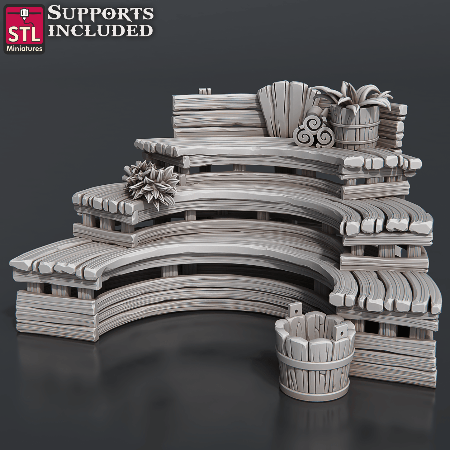 3D Printed STL Miniatures Bath House Set 28 - 32mm War Gaming D&D - 3D Printing Boss 