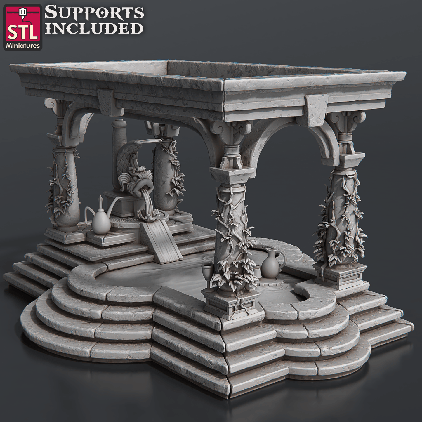 3D Printed STL Miniatures Bath House Set 28 - 32mm War Gaming D&D - 3D Printing Boss 