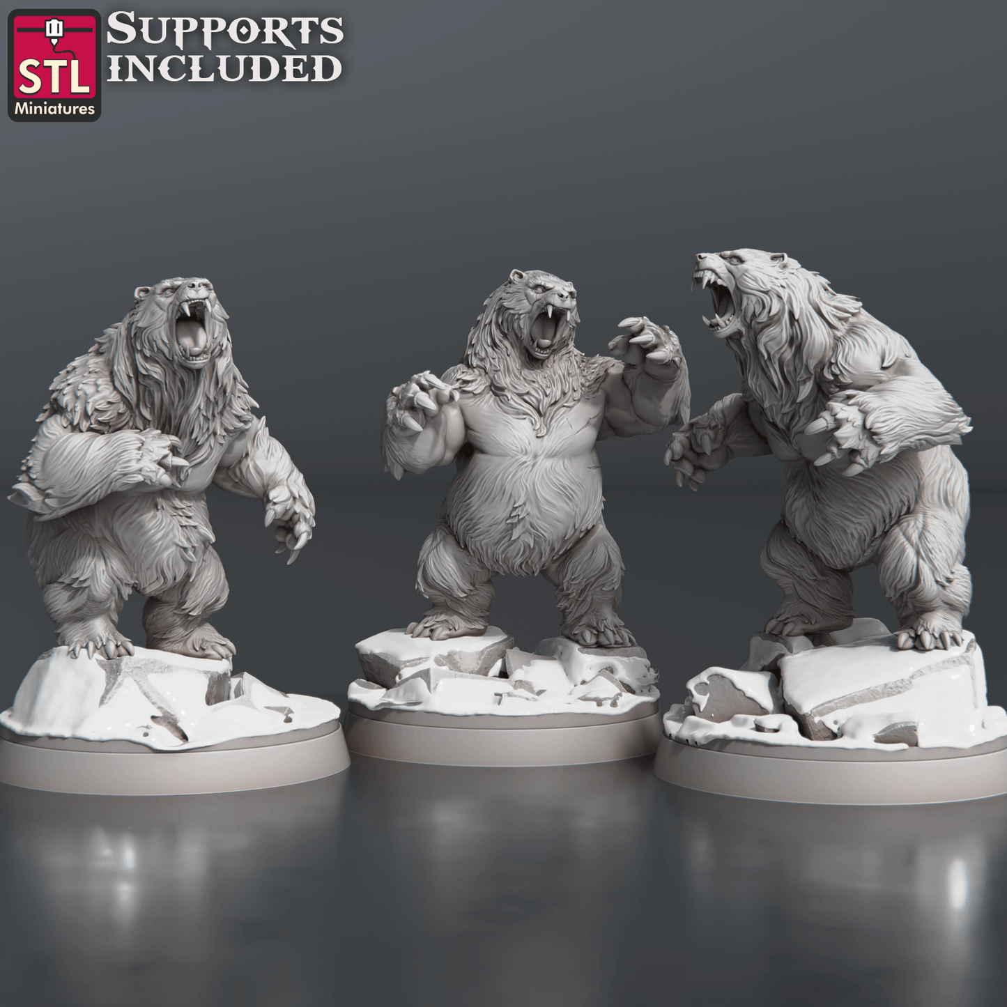 3D Printed STL Miniatures Bears Set 28 - 32mm War Gaming D&D - 3D Printing Boss 