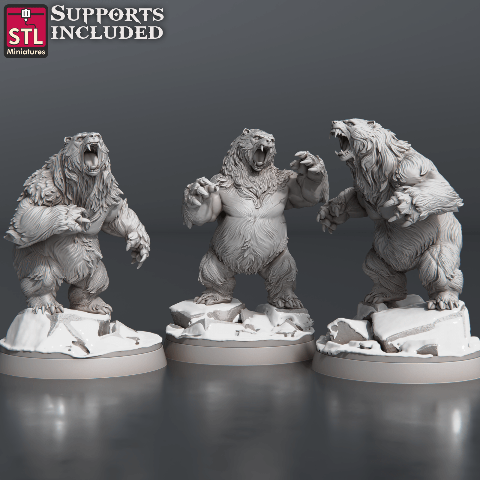 3D Printed STL Miniatures Bears Set 28 - 32mm War Gaming D&D - 3D Printing Boss 