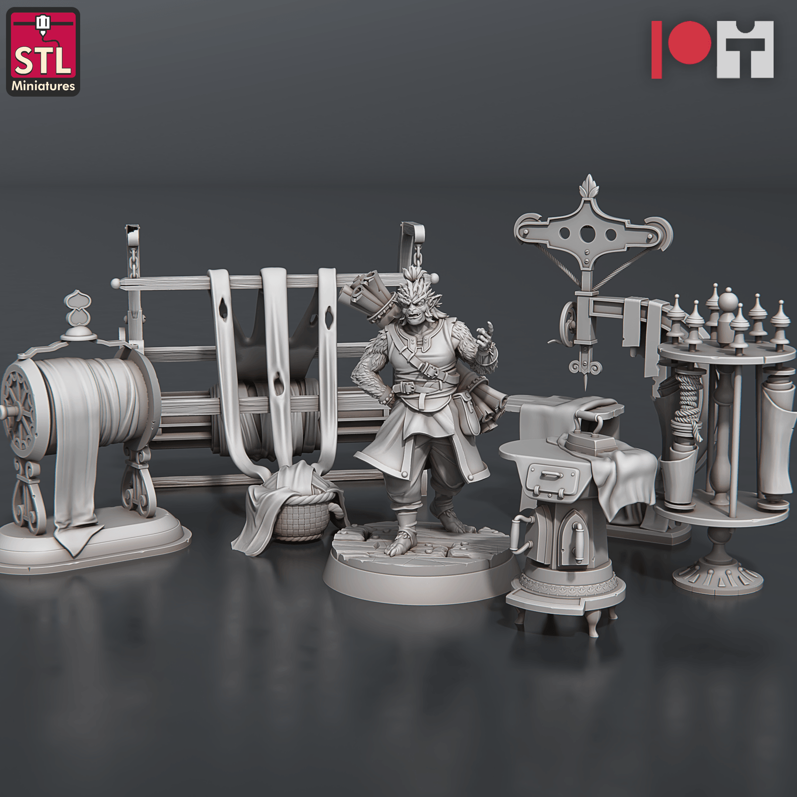 3D Printed STL Miniatures Bugbear Fabric Seller Set 28 - 32mm War Gaming D&D - 3D Printing Boss 