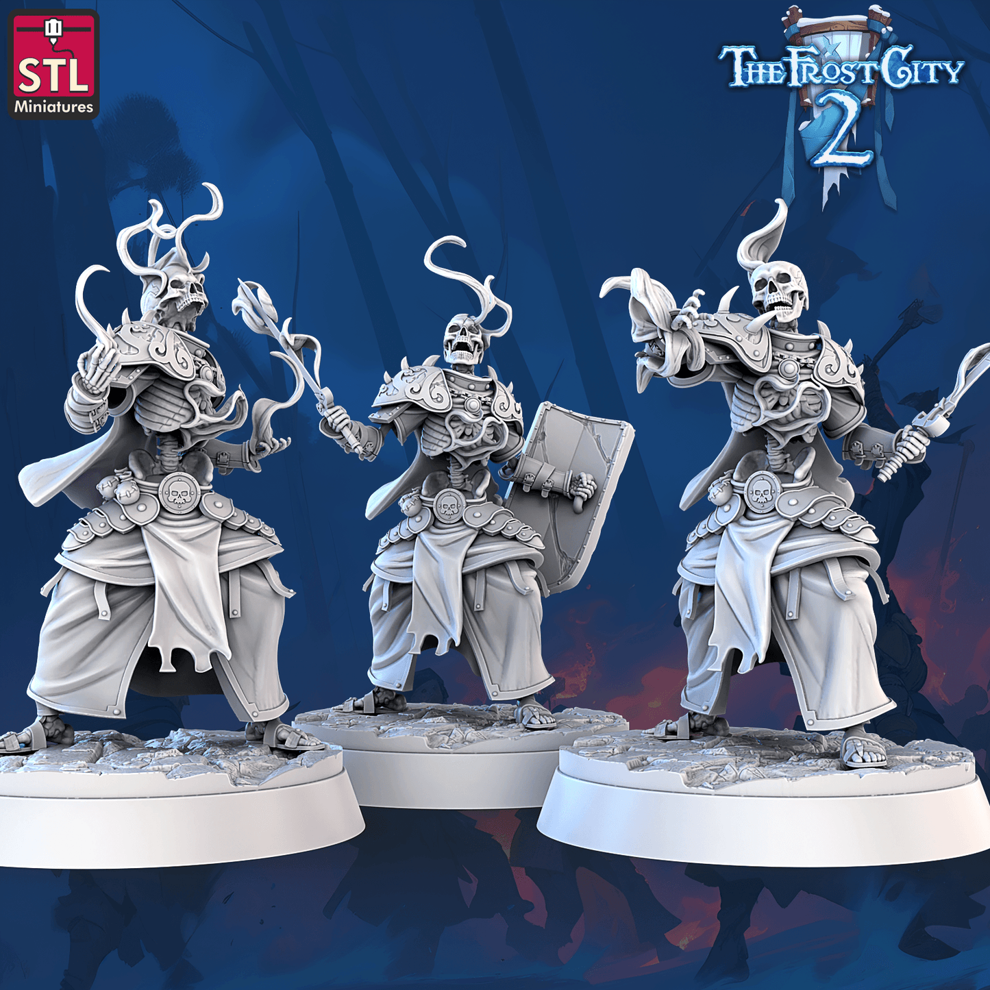3D Printed STL Miniatures Burning Skeleton Set The Frost City 2 28 - 32mm War Gaming D&D - 3D Printing Boss 