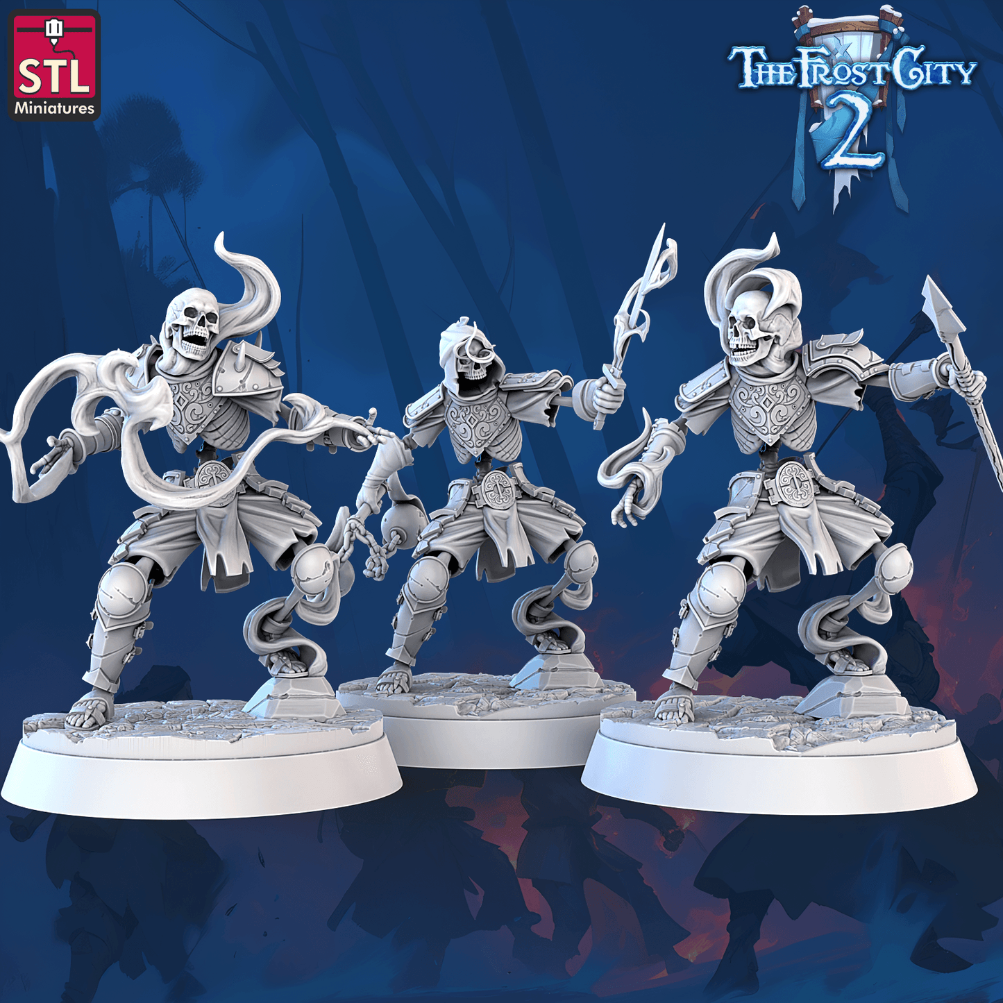 3D Printed STL Miniatures Burning Skeleton Set The Frost City 2 28 - 32mm War Gaming D&D - 3D Printing Boss 