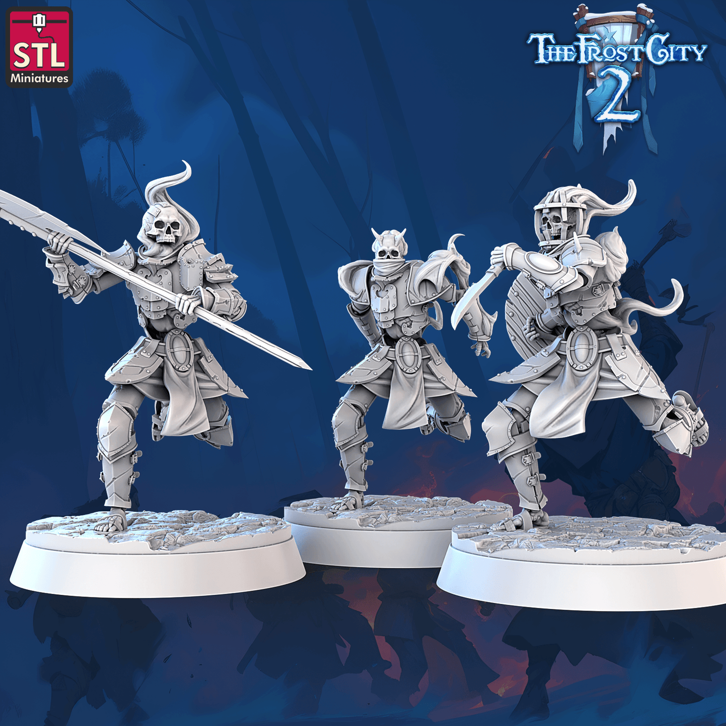 3D Printed STL Miniatures Burning Skeleton Set The Frost City 2 28 - 32mm War Gaming D&D - 3D Printing Boss 
