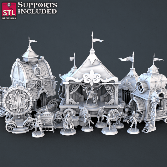 3D Printed STL Miniatures Carnival Vol 2 Set | 28 - 32mm War Gaming D&D - 3D Printing Boss 
