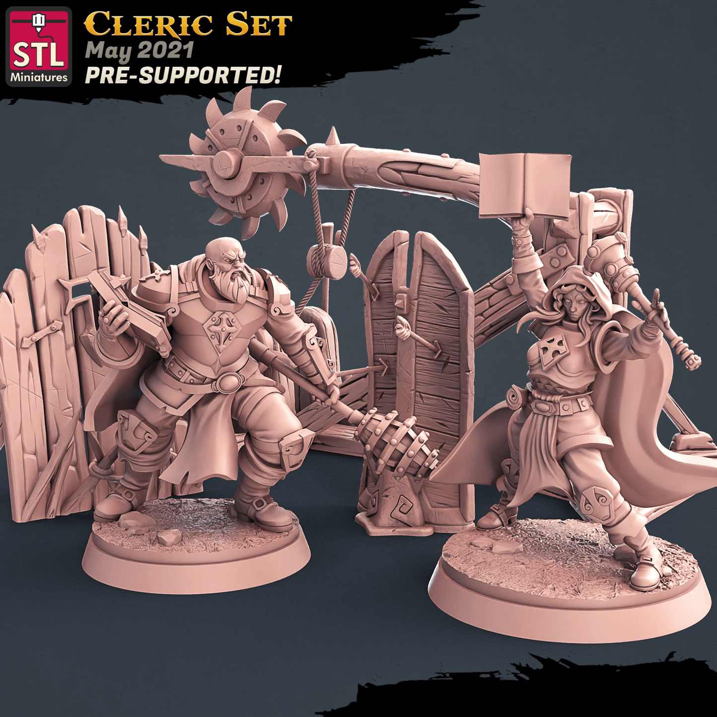 3D Printed STL Miniatures Cleric Set 28 - 32mm War Gaming D&D - 3D Printing Boss 