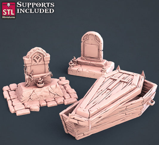 3D Printed STL Miniatures Coffins 28 - 32mm War Gaming D&D - 3D Printing Boss 
