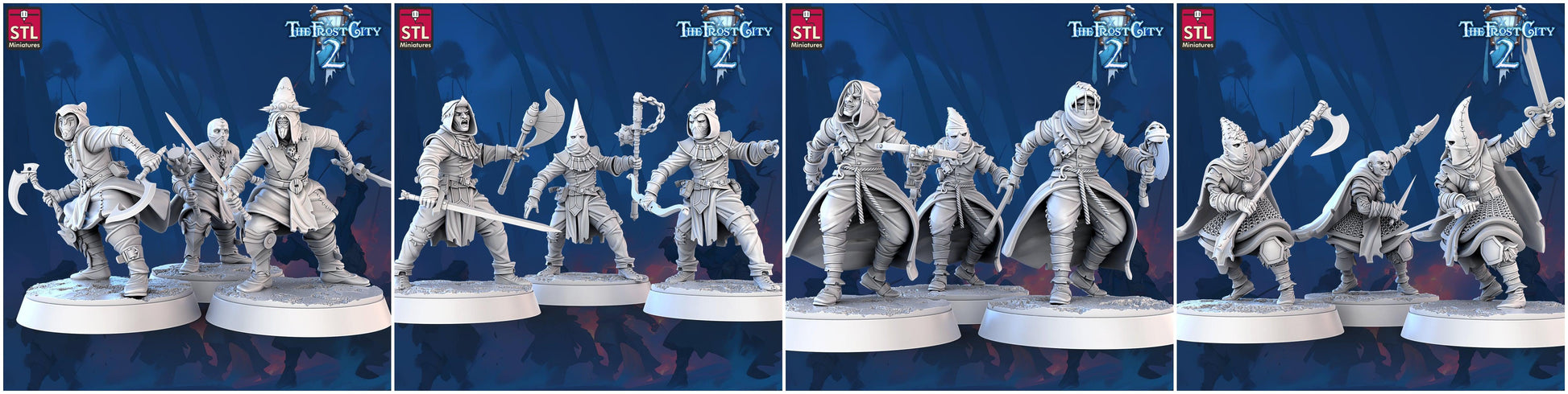 3D Printed STL Miniatures Cultist Set The Frost City 2 28 - 32mm War Gaming D&D - 3D Printing Boss 