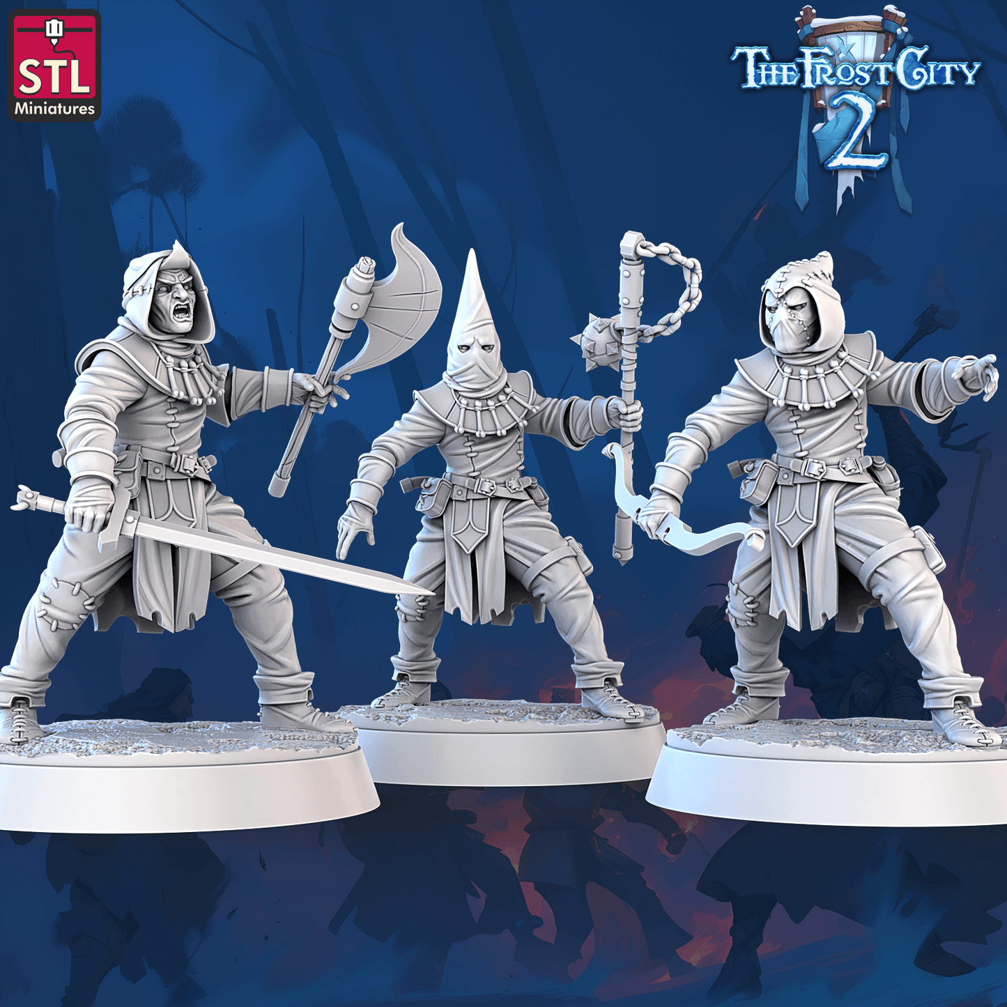 3D Printed STL Miniatures Cultist Set The Frost City 2 28 - 32mm War Gaming D&D - 3D Printing Boss 