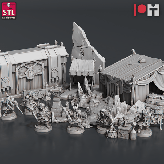 3D Printed STL Miniatures Dwarven Camp Set 28 - 32mm War Gaming D&D - 3D Printing Boss 
